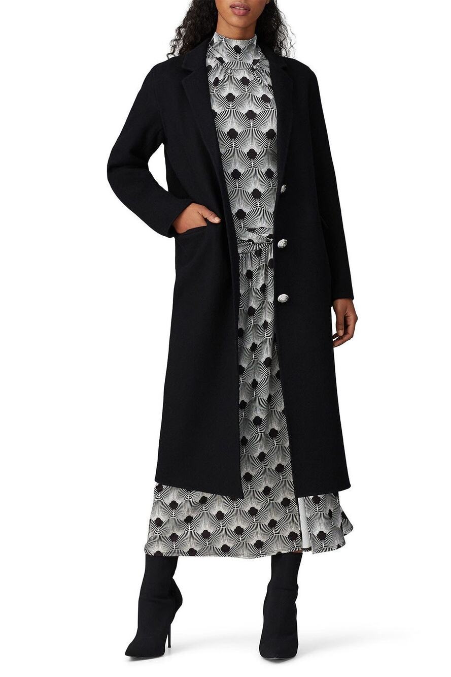 Rabanne Black Three Button Wool Long Sleeve Longline Winter Coat Size 4
